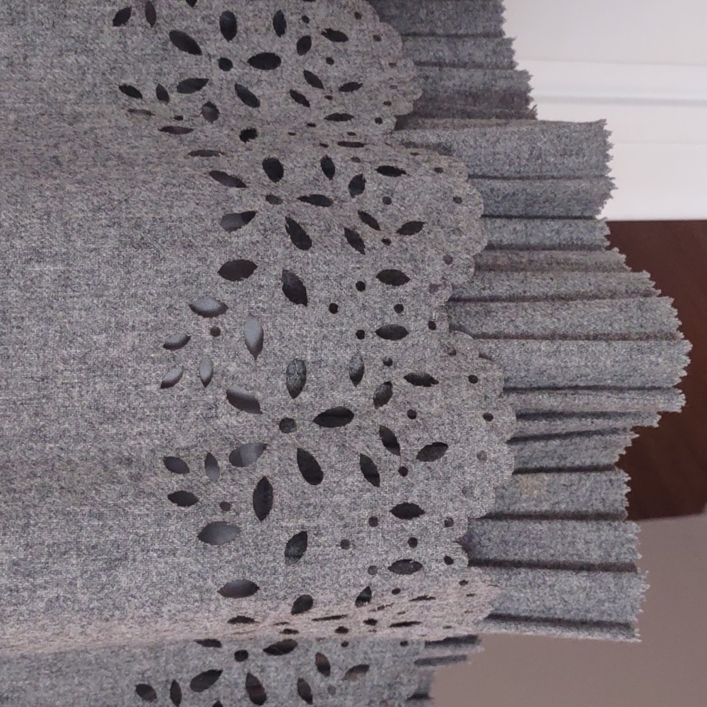 Cynthia Steffe Grey Wool Blend Dress Laser Cut Trim and Pleated Under - Size 4 - Picture 3 of 9